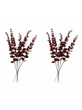 Burgundy Eucalyptus Stems Set of 10 Faux Greenery Dark Red